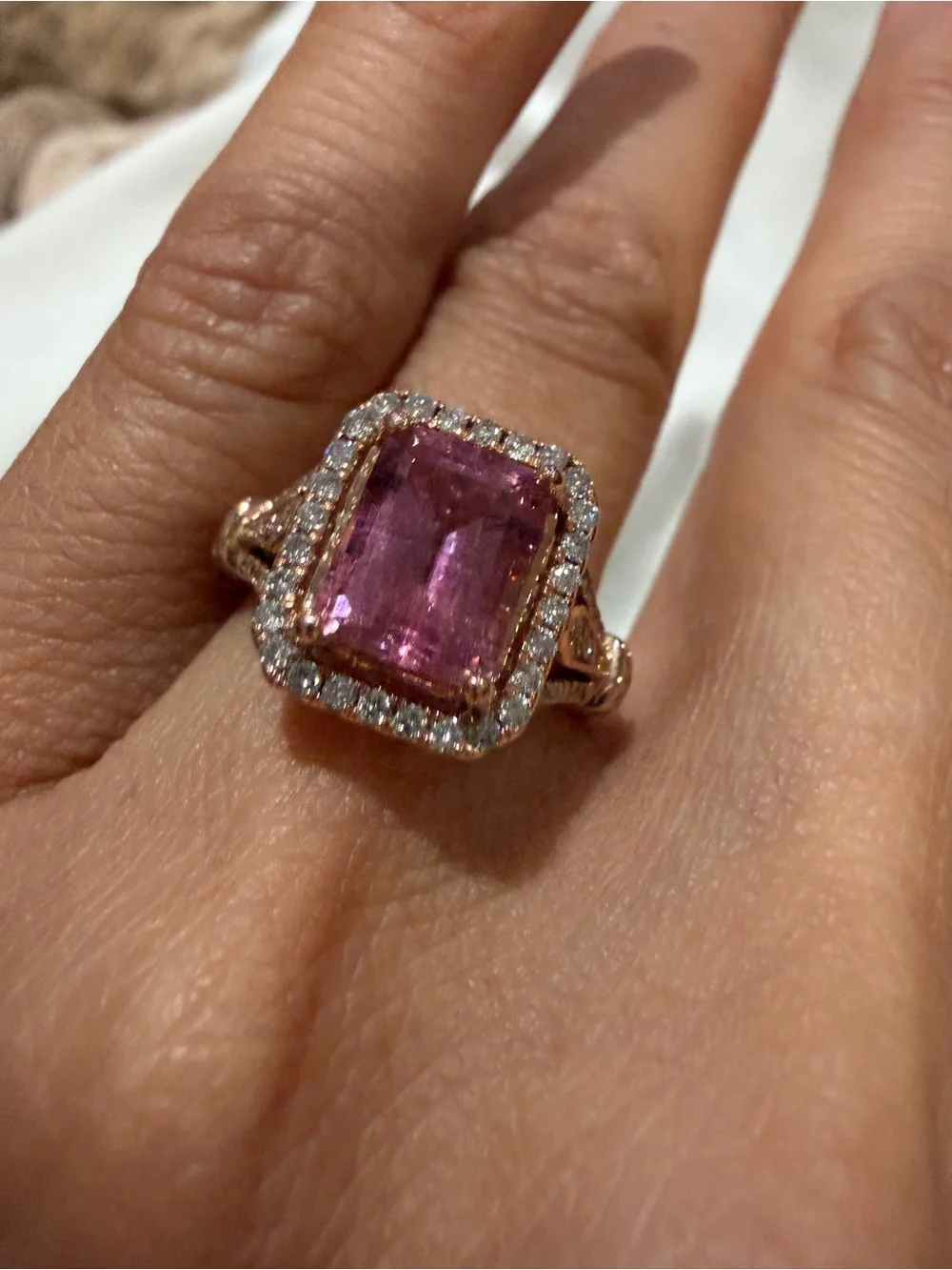 $7218 Natural 2.11 CT Pink Tourmaline & Diamond Ring | 14K Rose Gold